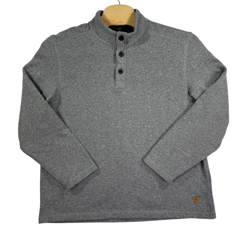 G.H. Bass & Co. Men's XXL Gray Pullover Button Mock Neck Sweater Fleece Layering - Picture 2 of 8